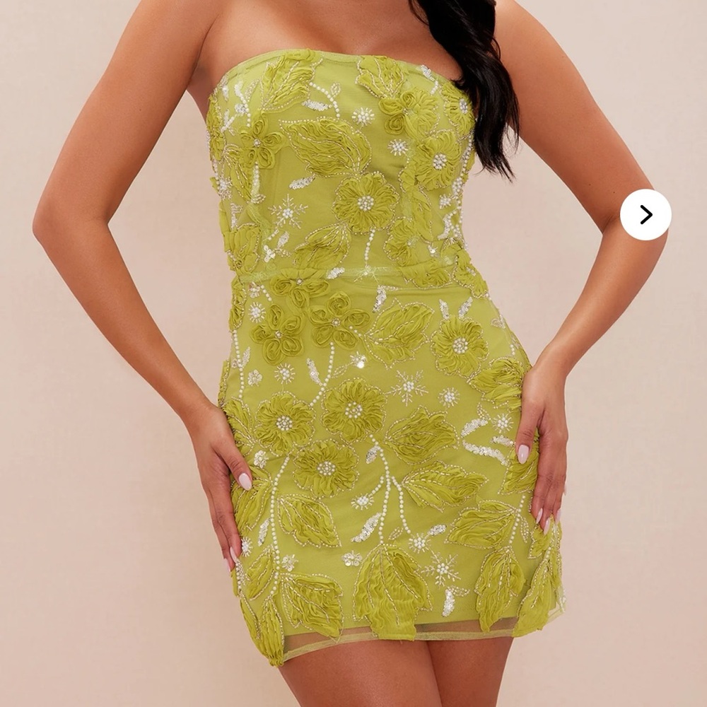 Embellished Strapless Green Dress